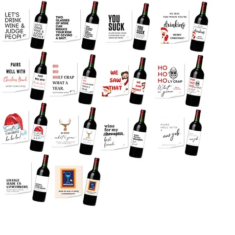 Humorous Christmas Wine Bottle Stickers For Party Decor Funny Slogans Santa Reindeer Design Waterproof Paper Bottle Labels