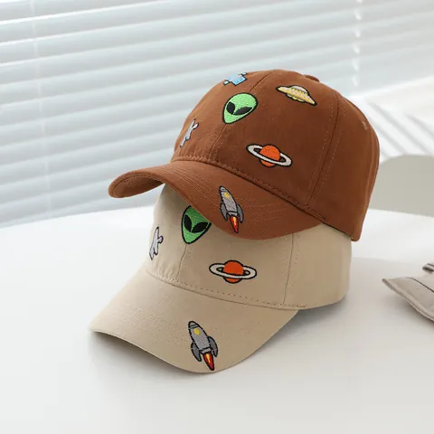 Kids Alien Space Embroidered Baseball Cap Cotton Blend Adjustable Sun Hat UFO Rocket Pattern Casual Fashion For Boys Girls