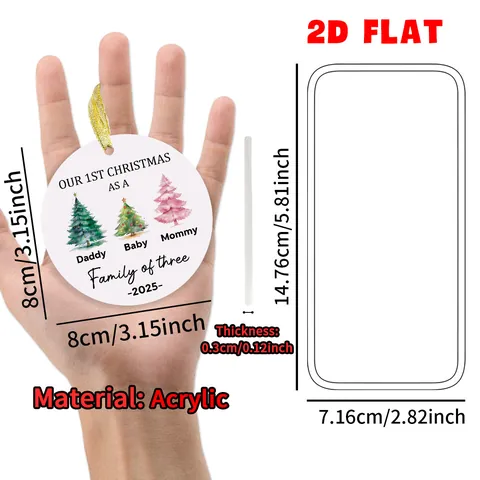 Addobbo per Albero di Natale Rotondo in Acrilico Farmhouse 2025 Primo Natale del Bambino Etichetta Appesa Regalo per Coppia Casa
