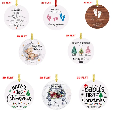 Addobbo per Albero di Natale Rotondo in Acrilico Farmhouse 2025 Primo Natale del Bambino Etichetta Appesa Regalo per Coppia Casa
