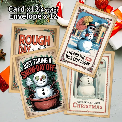 12 Packungen Weihnachtsgrusskarten Mit Umschlägen Retro Humorvolle Schneemann Weihnachtsmann Illustration Geschenk Karten