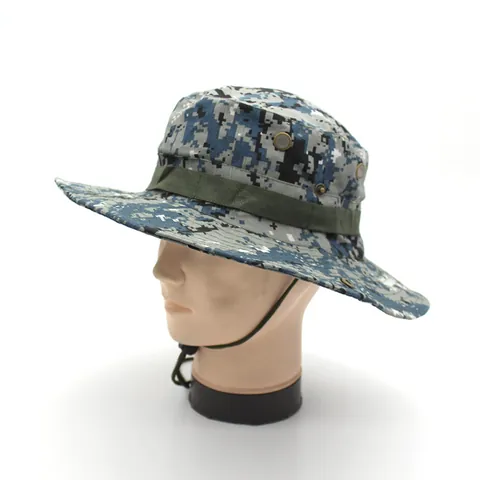 Outdoor Tactical Boonie Hat Camouflage Wide Brim Bucket Hat With Chin Strap Breathable Fishing Hiking Sun Hat For Men Women