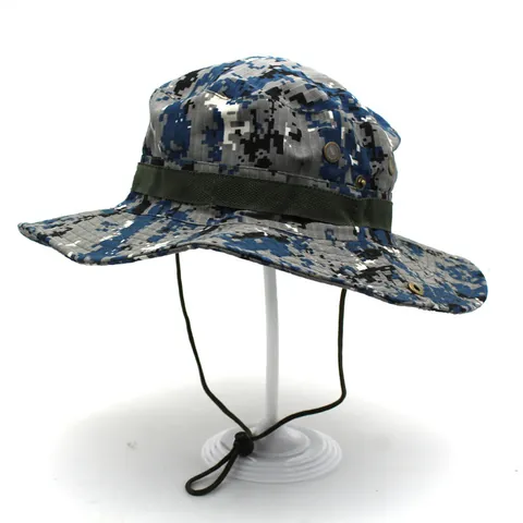 Outdoor Camouflage Boonie Hat Wide Brim Sun Protection Bucket Hat With Windproof Rope Breathable Mesh Fishing Hiking Hat