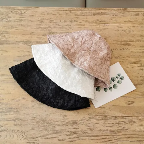Women Wrinkled Texture Bucket Hat Solid Color Foldable Cotton Sun Protection Summer Sun Hat Casual Basin Hat Outdoor Travel