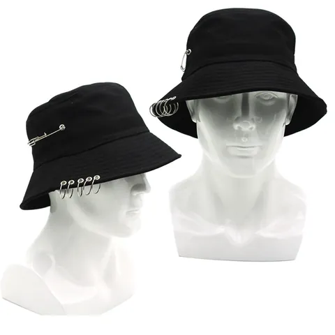 Καπέλο Bucket από Βαμβάκι Unisex Με Μεταλλικούς Δακτυλίους Και Παραμάνα Punk Streetwear Ηλιακή Προστασία Υπαίθριο Καπέλο Ψαρά Για Ενήλικες