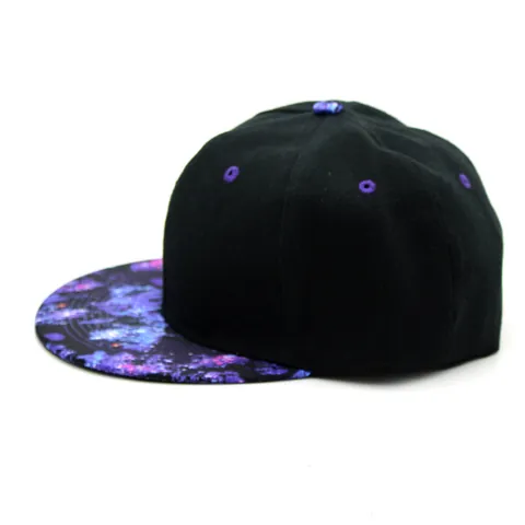 Casquette de Baseball Unisexe à Bord Plat Imprimé Galaxie Ciel Étoilé en Coton Noir Ajustable Snapback Hip Hop