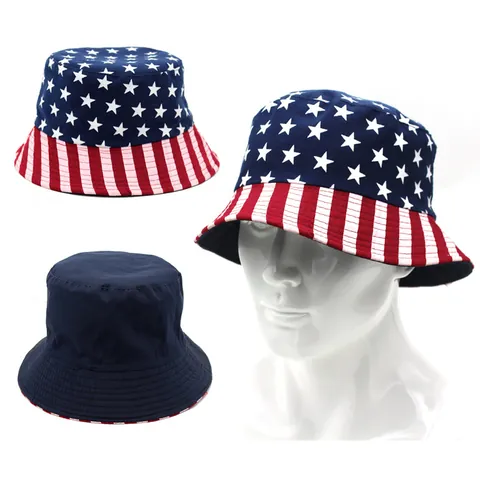 Amerikaanse Vlag Stars And Stripes Omkeerbare Vissershoed Voor Dames Heren Katoen Zonbescherming Outdoor Reizen Hoed