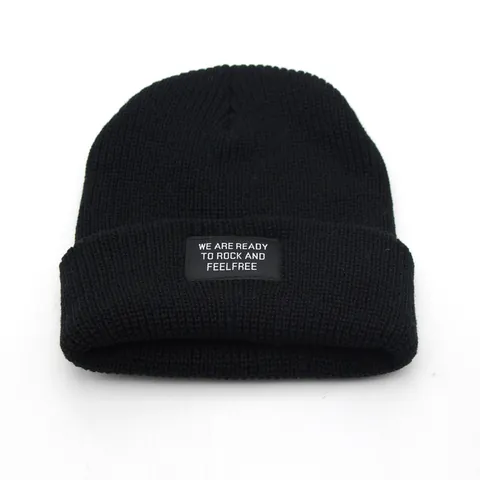 Unisex Knit Beanie Letter Patch Warm Winter Hat Ribbed Cuffed Skull Cap For Men Women Outdoor Casual Streetwear Accessory