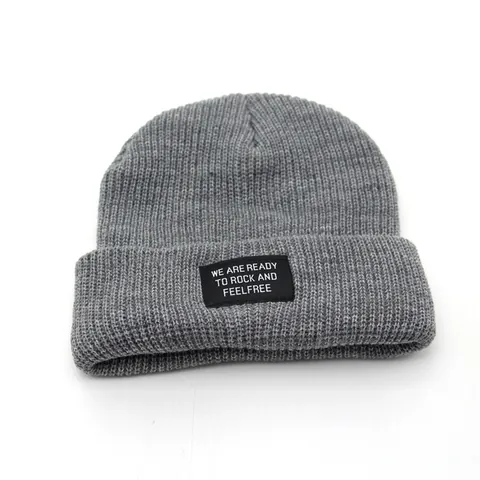 Unisex Knit Beanie Letter Patch Warm Winter Hat Ribbed Cuffed Skull Cap For Men Women Outdoor Casual Streetwear Accessory