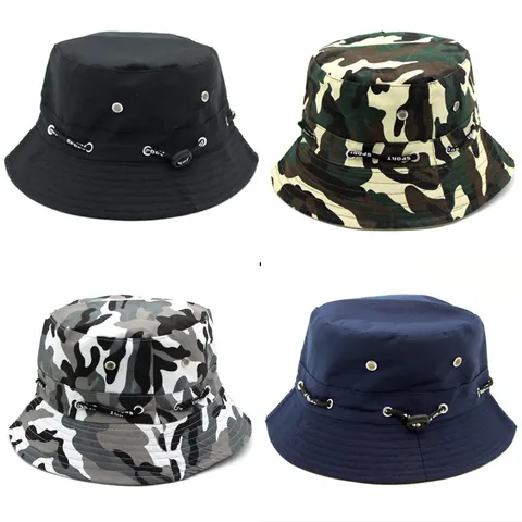 Unisex Outdoor Cotton Bucket Hat Camouflage Boonie Hat Foldable Sunshade Fishing Hiking Travel Hat With Adjustable Drawstring