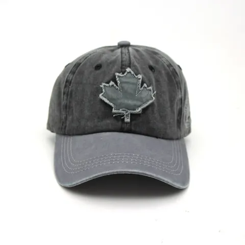 Washed Cotton Baseball Cap Distressed Maple Leaf Canada Embroidery Retro Adjustable Outdoor Sun Hat For Women Men