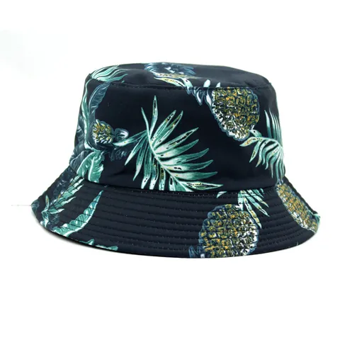 Unisex Tropisch Ananas Palmblatt Bedruckt Baumwolle Anglerhut Sommer Sonnenschutz Breite Krempe Outdoor Fischerhut