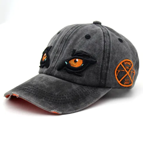 Cartoon Eagle Eye Embroidery Washed Cotton Baseball Cap For Men Women Distressed Outdoor Casual Adjustable Sun Hat