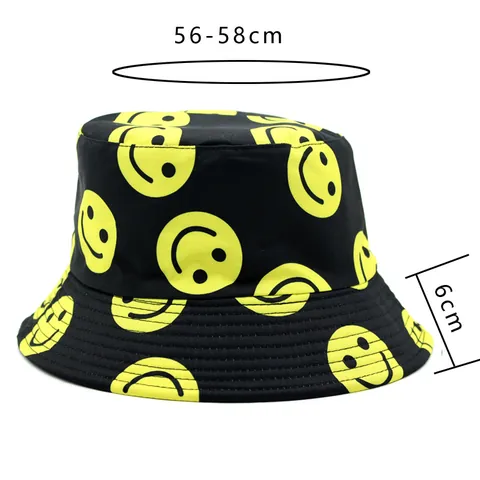 Reversible Cotton Bucket Hat With Smile Face Print For Men Women Sunshade Outdoor Casual Fashion Streetwear Sun Hat
