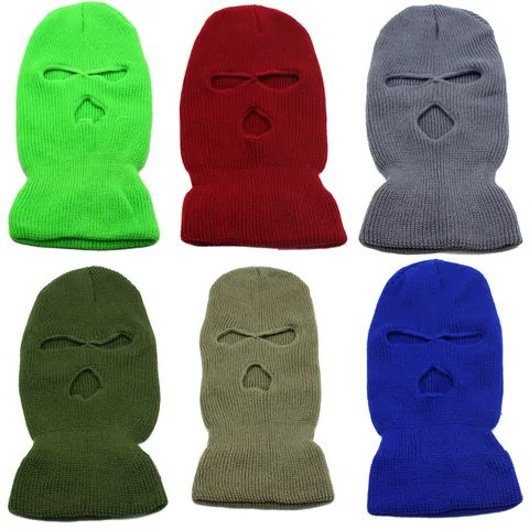 Unisex Knitted 3-Hole Balaclava Ski Mask Windproof Warm Full Face Cover For Outdoor Cycling Skiing Winter Headwear