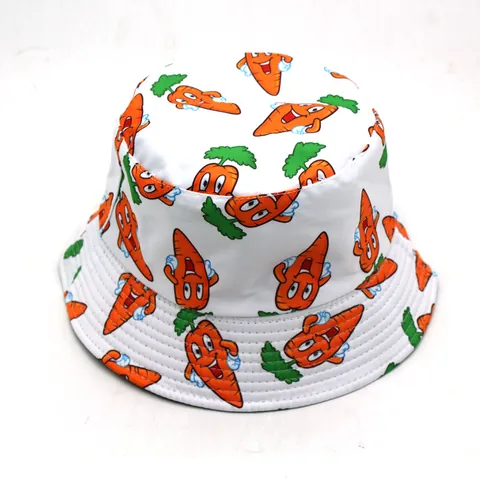Unisex Cotton Vegetable Print Bucket Hat Casual Sun Protection Fisherman Hat Cartoon Carrot Pattern Outdoor Sun Hat