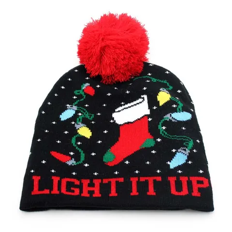 Christmas Knitted Beanie Hat For Adults Warm Winter Jacquard Pom-Pom Cap With Reindeer Snowman Santa Claus Pattern Xmas Gift