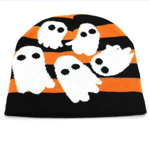 Halloween Geist Weihnachten Rentier Ahornblatt Muster Strickmütze Warm Winter Beanie Slouchy Skull Cap Für Damen Herren