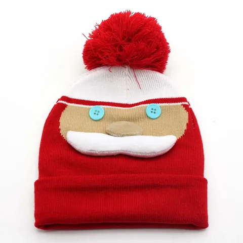 Christmas Knitted Beanie Hat For Kids Santa Claus Snowman Pattern Warm Winter Yarn Hat With Pompom Holiday Gift