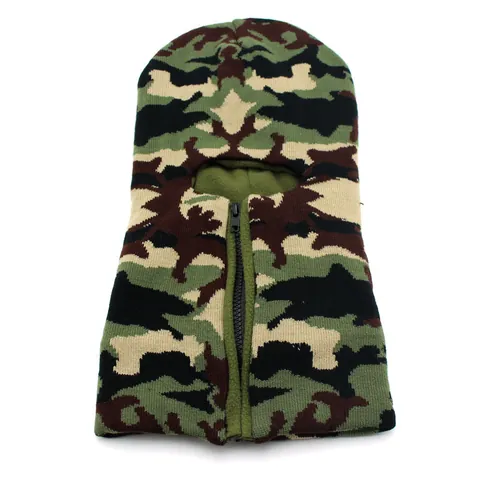 Winter Thermal Knit Balaclava Hat For Men Women Full Face Mask Thickened Fleece Windproof Riding Zipper Knitted Beanie Cap