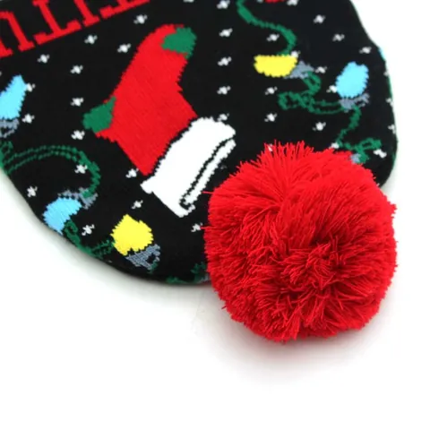 Berretto in Maglia Natalizio per Bambini Cappello Invernale Caldo con Pompon Babbo Natale Renna Pupazzo di Neve Regalo di Capodanno