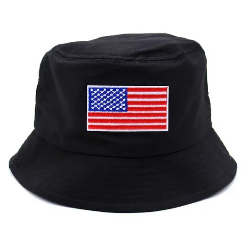 USA Flag Stars Stripes Embroidered Bucket Hat Cotton Sun Protection Fisherman Cap For Men Women Outdoor Casual Fashion