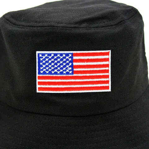 USA Flag Stars Stripes Embroidered Bucket Hat Cotton Sun Protection Fisherman Cap For Men Women Outdoor Casual Fashion