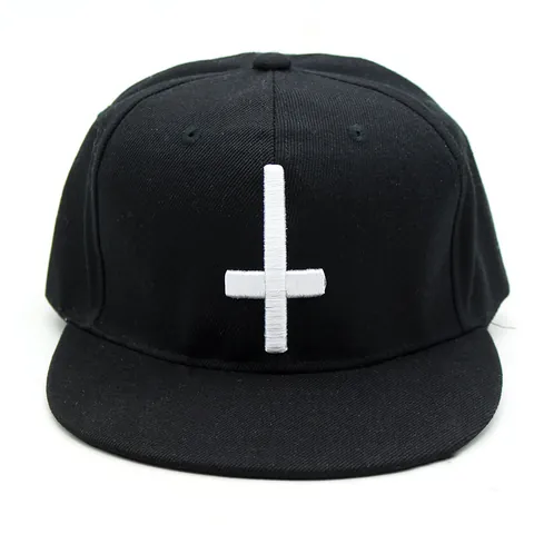Gorra de Béisbol Hip Hop Con Bordado de Cruz Invertida Ala Plana Algodón Streetwear Snapback Gorra Para Hombres Mujeres