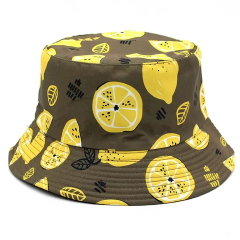Cappello a Secchiello in Cotone Reversibile Con Stampa di Limoni Casual Protezione Solare Berretto per Esterni Uomo Donna