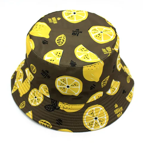 Omkeerbare Katoenen Vissershoed Met Citroenprint Casual Zonbescherming Outdoor Pet Voor Heren Dames Zomer Zonnehoed