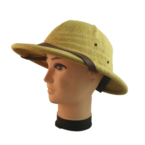 Unisex Straw Pith Helmet Sun Hat Breathable Safari Cap With Leather Strap For Outdoor Fishing Hiking Travel Adventure