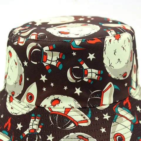 Unisex Wende-Anglerhut Mit Astronauten- Und Raumschiff-Print Baumwolle Polyester Outdoor Freizeit Sonnenschutz Fischerhut