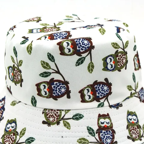 Reversible Cartoon Owl Print Bucket Hat For Women Men Sun Protection Breathable Cotton Polyester Fisherman Hat Outdoor Beach