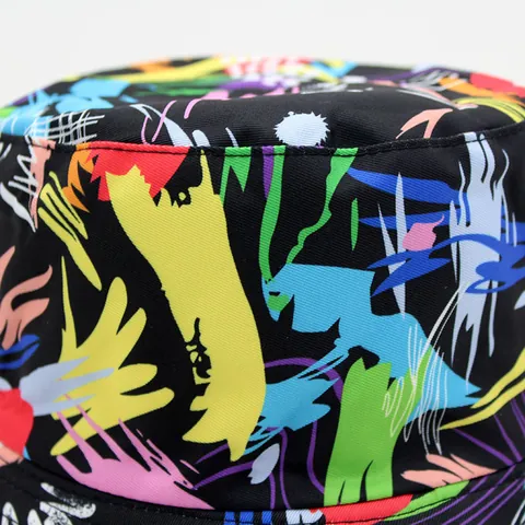 Sombrero de Pescador Reversible con Estampado de Graffiti Unisex Algodón Plegable Protección Solar Streetwear Hip Hop Exterior
