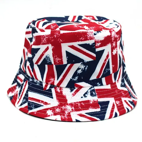 Vintage British Flag Union Jack Print Reversible Bucket Hat Cotton Polyester Foldable Sun Protection Hat For Men Women