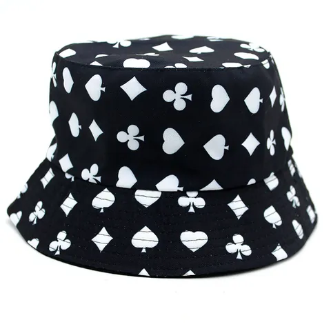 Sombrero de Pescador Reversible Con Estampado de Palos de Cartas Unisex Mezcla de Algodón Protección Solar Casual