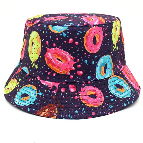 Unisex Katoen Donut Print Vissershoed Dubbelzijdig Omkeerbaar Zomer Zonbescherming Outdoor Strand Mode Visserspet