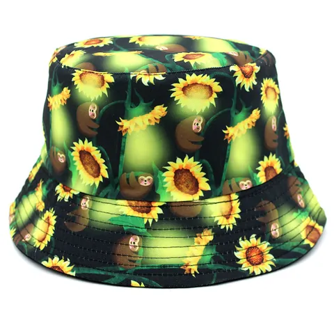 Sombrero de Pescador con Girasol y Perezoso Algodón Doble Cara Protección Solar Gorro para Exterior Playa Viaje Unisex