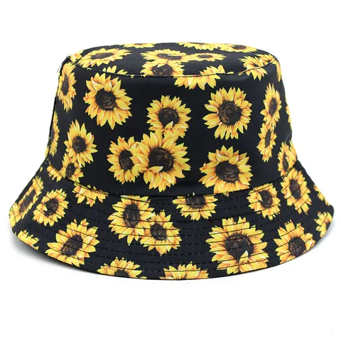 Sunflower Pattern Double-Sided Bucket Hat Unisex Cotton Polyester Sun Protection Outdoor Casual Beach Fisherman Hat