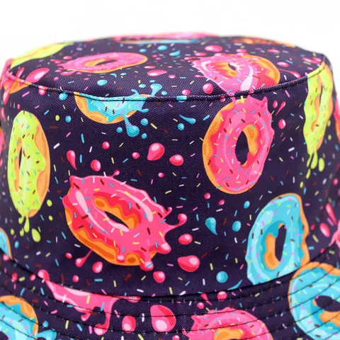 Unisex Katoen Donut Print Vissershoed Dubbelzijdig Omkeerbaar Zomer Zonbescherming Outdoor Strand Mode Visserspet
