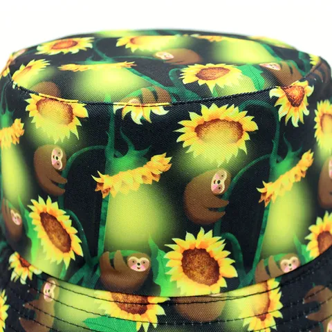 Sombrero de Pescador con Girasol y Perezoso Algodón Doble Cara Protección Solar Gorro para Exterior Playa Viaje Unisex