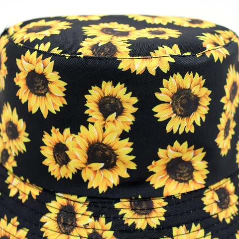 Sunflower Pattern Double-Sided Bucket Hat Unisex Cotton Polyester Sun Protection Outdoor Casual Beach Fisherman Hat