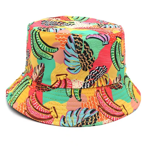 Chapeau Bob Réversible Imprimé Banane Tropicale pour Hommes Femmes Protection Solaire d'Été en Coton pour Plage Extérieur