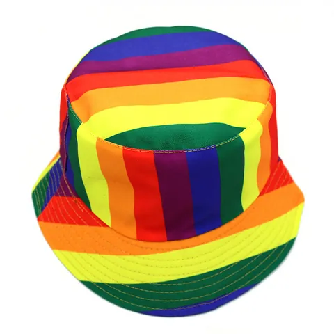 Rainbow Striped Bucket Hat Double Sided Sun Protection Cotton Polyester Outdoor Beach Festival Unisex Fashion Summer Sun Hat