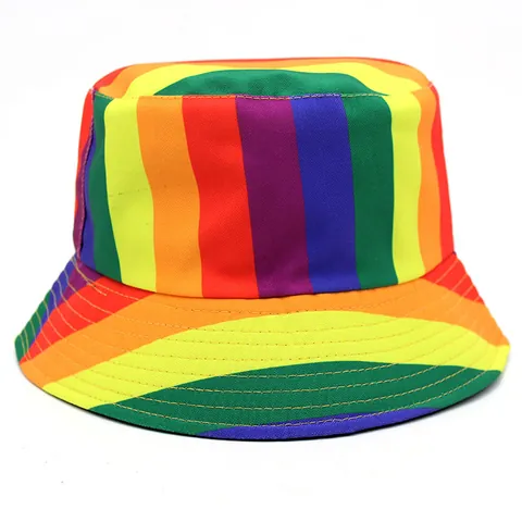Rainbow Striped Bucket Hat Double Sided Sun Protection Cotton Polyester Outdoor Beach Festival Unisex Fashion Summer Sun Hat