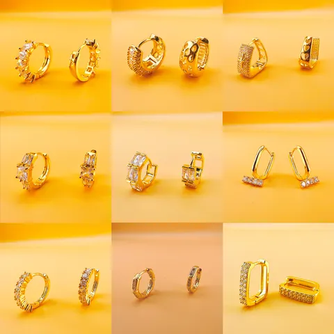 Exquisite 16K Vergoldete Kupfer Huggie Ohrringe Mikro Eingelegtes Zirkonia Geometrische Runde U-Form Reifen Ohrringe Für Damen Schmuck