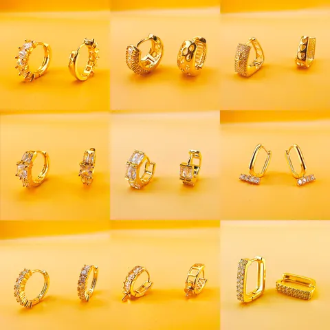 Minimalistische Geometrische Huggie Hoop Ohrringe Vergoldet Kupfer Mikro Eingelegt Zirkonia Mode Schmuck Für Damen Täglich Dating Geschenk