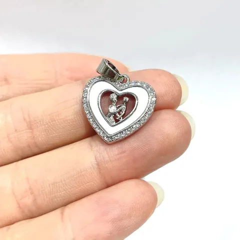 18K Vergoldeter Kupfer Herz Anhänger Mit Zirkonia Emaille Perlmutt Für Halsketten Damen Schmuck Zubehör Geschenk