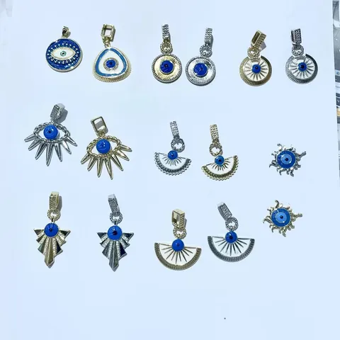 Vintage Evil Eye Pendant Micro Inlaid Zirconia Enamel Sunburst Fan Shaped Copper Jewelry Accessory For Women Necklaces Pendant Only (Without Chain)