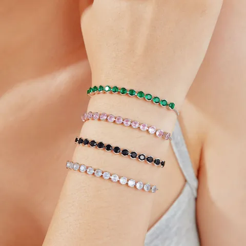 Elegantes Zirkon Mikro Eingelegtes Verstellbares Tennis Armband Für Damen Leichte Luxus Legierung Versilbert Kristall Armband Schmuck Geschenk